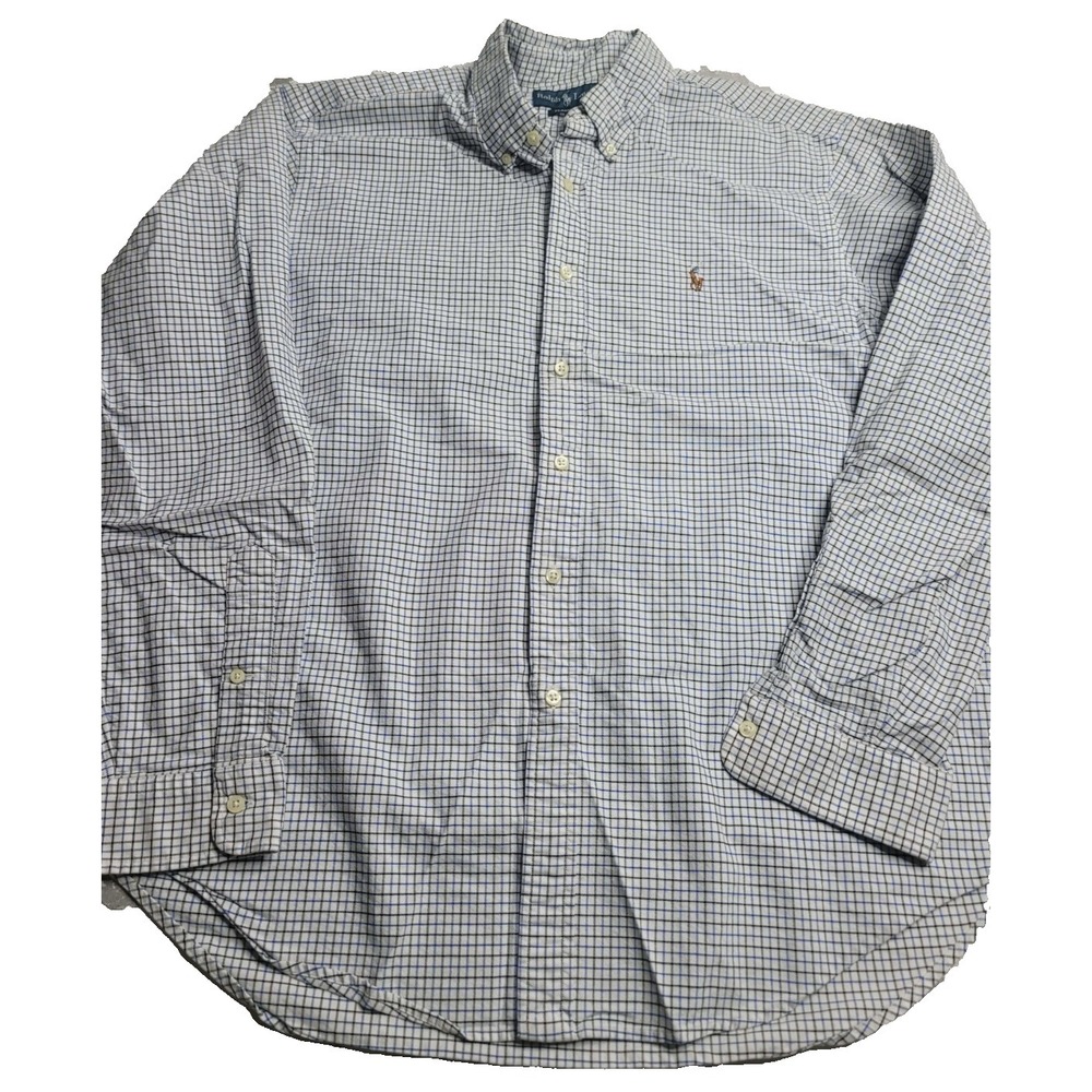 Ralph Lauren Classic Fit Men's XL Long Sleeve Button Down White Blue Plaid